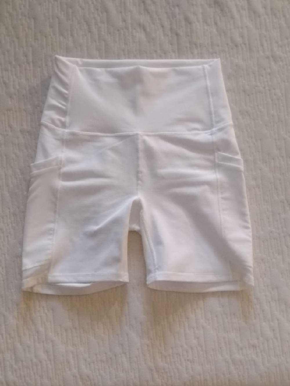 Fabletics White High-Rise Bike Shorts with Side Pockets